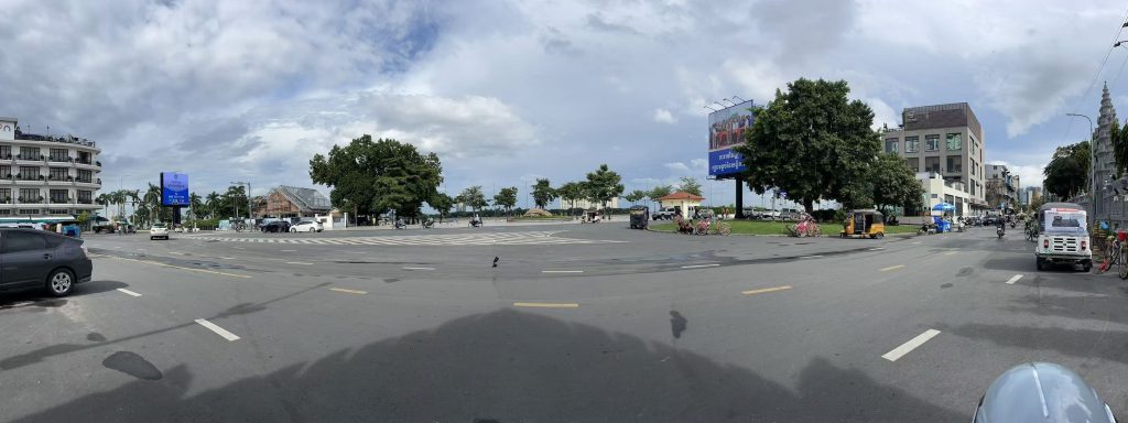 Panoramic view of Phnom Penh riverside and Wat Ounalom area near the Royal Palace.