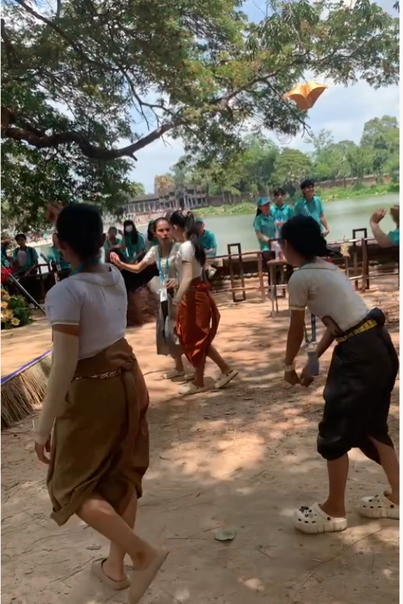 Traditional Khmer dance during Cambodian New Year celebration near Angkor Wat.