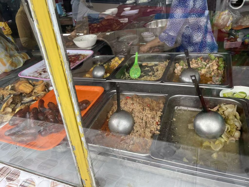 Khmer food selection at a roadside restaurant on Route 6 Cambodia
