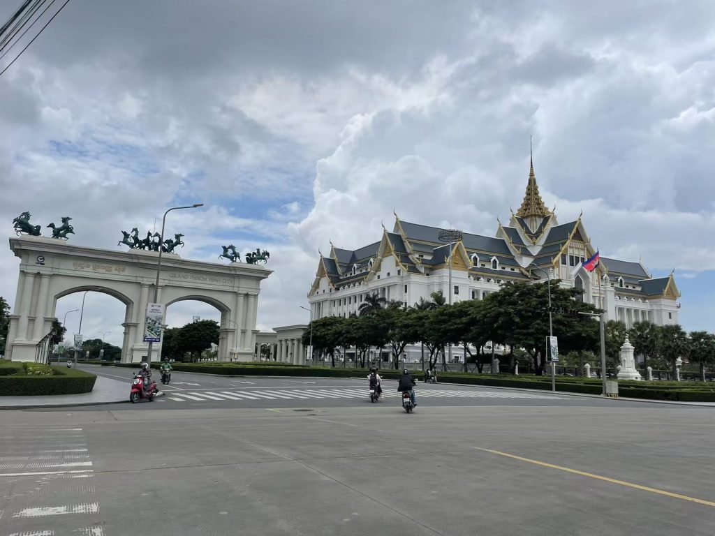 Phnom Penh street view with new buildings and infrastructure development in Cambodia.